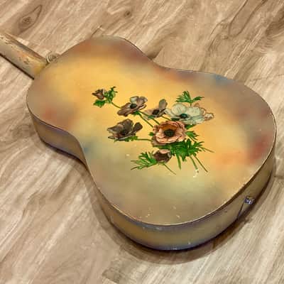 National Triolian "Anemone Bouquet" 1928 Yellow, very early wood body Tricone resonator guitar. image 13