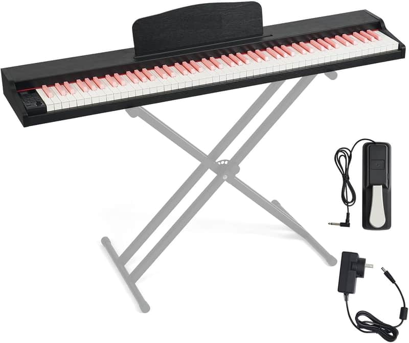 88 Key Weighted Keyboard Piano with Sustain Pedal, Power Adapter & Sheet Music Stand - Home Piano, Black Pink (Keyboard Only) image 1