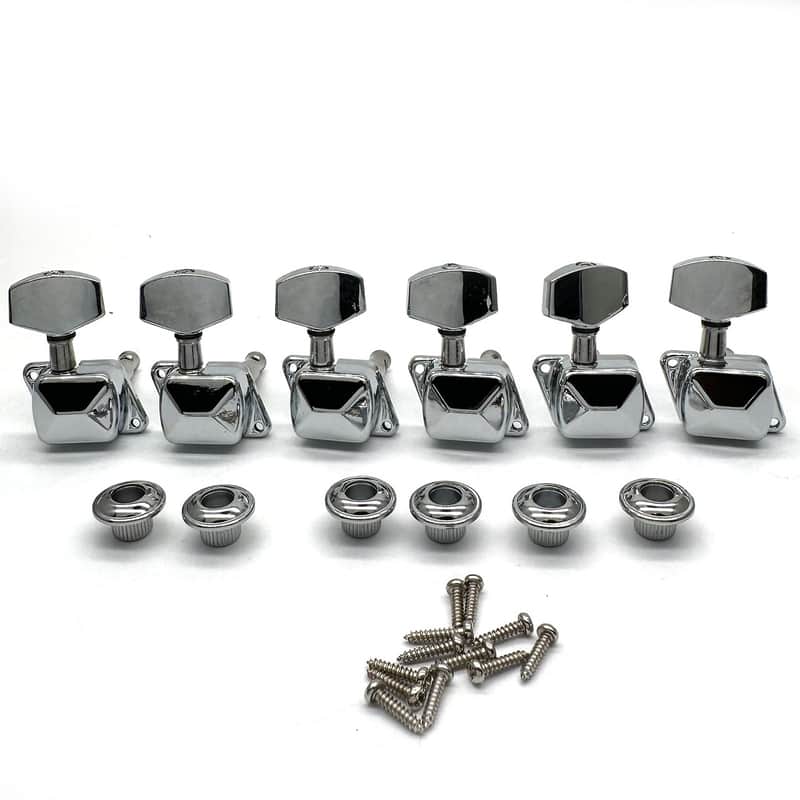 6R Semi-closed Guitar String Tuning Pegs Tuner Machine Heads Knobs Tuning Keys for Acoustic or Electric Guitar (Chrome) image 1