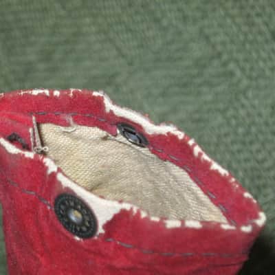 vintage Shure microphone pouch 1960s / 1970s - Outer areas: red thin velvet with black graphic / Inner areas: tan thin canvas (11 & 1/8" x 3") image 14