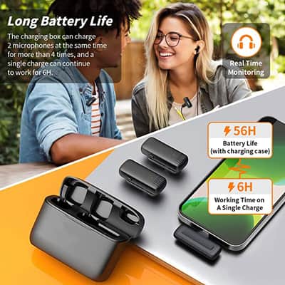 Wireless Lavalier Microphone Charging Case Mic Portable Audio Video Recording for iPhone Android Camera Notebook Live Gaming Mic image 4