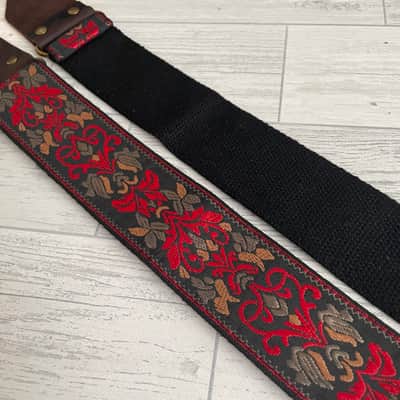 Red and black jacquard flower design guitar strap image 3