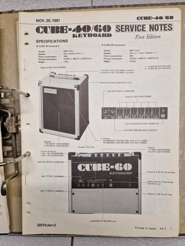 Roland Cube 40 / Cube 60 Service Notes Manual image 1