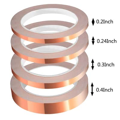 4 Pack Copper Foil Tape with Conductive Adhesive 4 Sizes (0.2/0.24/0.3/0.4Inch) x22Yards Copper Tape for Stained Glass Guitar Crafts Electrical Repairs Grounding image 3