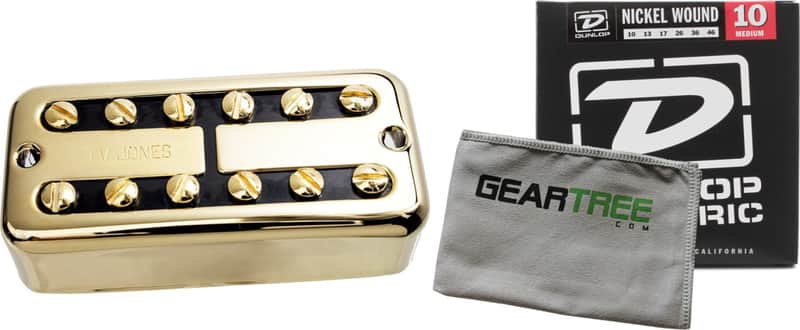 TV Jones FTN-UVGLD TV Classic Universal Mount Gold Neck Pickup w/ Geartree Cloth and Pack of Strings image 1
