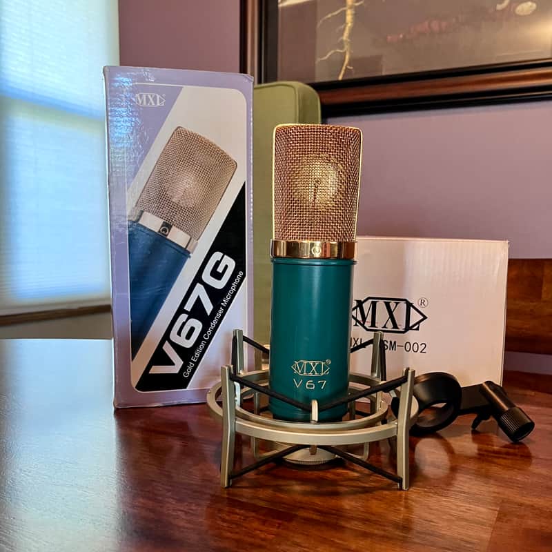 MXL V67G Large Capsule Condenser Mic 2010s Plus MXL USM 002 Universal Shock Mount for MXL mics - Green/Gold image 1
