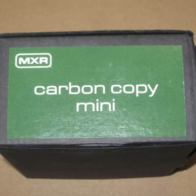 litely handled genuine MXR EMPTY BOX ONLY for M299 Carbon Copy Mini (NO: pedal, paperwork, also NO adapter) 2019-2026 (specifically 2021) - BOX: Black Cardboard / LABELs: Green & White - White & Black / GRAPHIC: Silver (part of 2 sides have clear tape) image 5