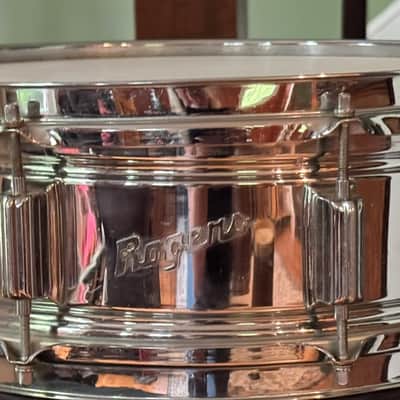 Rogers Powertone 5 x 14" Chrome over Brass Snare Drum  #6530 8 Lug Vintage Cleveland Era image 1