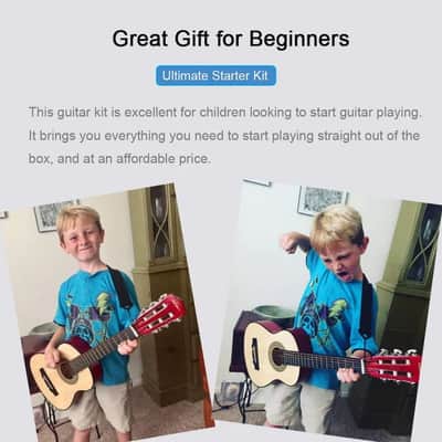 ADM Beginner Acoustic Classical Guitar 30 Inch Nylon Strings Wooden Guitar Bundle Kit for Kid Boy Girl Student Youth Guitarra Online Lessons with Gig Bag, Strap, Tuner, Extra String, Pick,Natural image 8