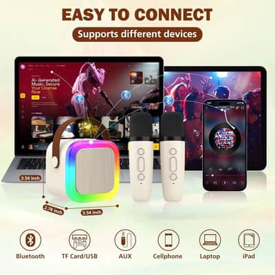 Mini Bluetooth Karaoke Machine with 2 Wireless Microphones – RGB Lights, Portable Speaker for Kids & Adults image 3