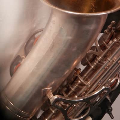 King Zephyr vintage silver alto saxophone with case and mouthpiece Serviced image 13