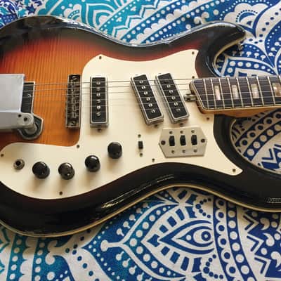 Teisco Silvertone 1445L 1968-9 Aged Vintage Cherry Sunburst image 5