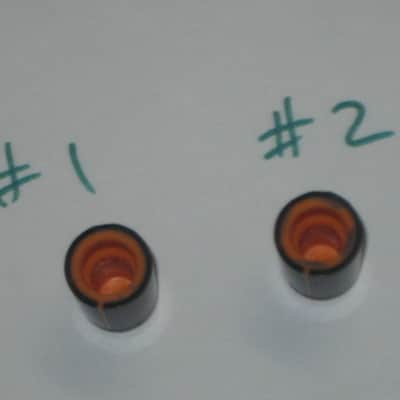 two used genuine Boss DF-2 KNOB, fits split shaft shaft (stem) mid 1980s/early 1990s - TOP: orange with black marker // SIDES: black // hard plastic (NO: pedal/other items) TOP side: some short scratches & few nicks / BLACK areas: few scratches image 6