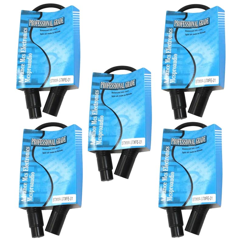 5 Pack Male To Female Xlr Cable With Black Connectors 1 Ft Foot Feet Straight-M To Straight-F image 1