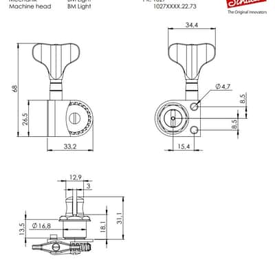 Schaller Germany 2x2 BM Light M4, Lightweight Split-Post Bass Tuners Set, NICKEL image 4