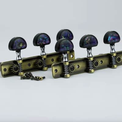 Bronze 3+3 Classical Guitar Machine Heads Tuning Pegs with Abalone Buttons Handles image 2