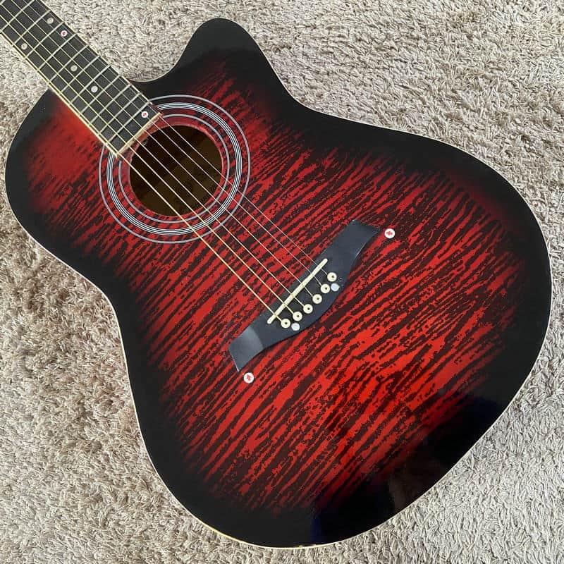 Red Burst Acoustic Guitar, Plywood Top Body, Mahogany Neck image 1