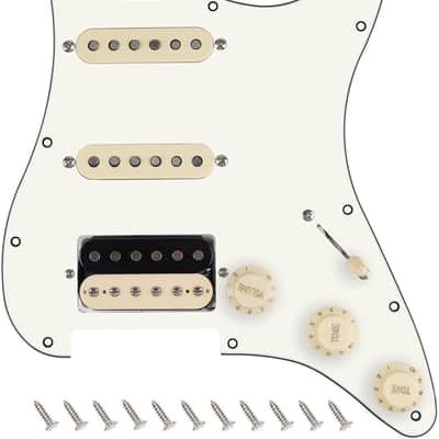 3Ply Loaded HSS Strat Pickguard Vintage Hot F '50s Tones Prewired Pickguard with Staggered Alnico 5 Fiber Bobbin SSH Pickups for Fender Stratocaster Strat ST JT/HBZC-03 Vintage Hot White image 1