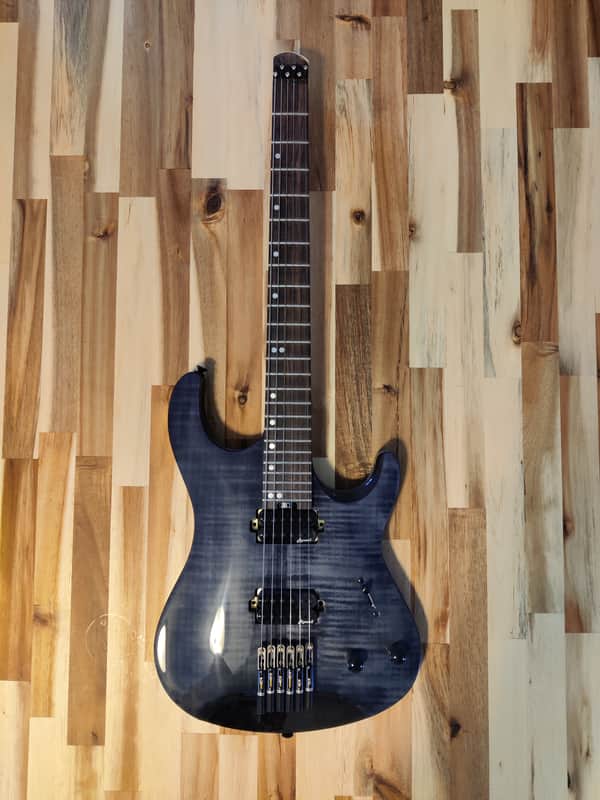 Harley Benton Dullahan-AT 24 Tbk Headless Guitar 2019 Transparent Black/Blue image 1
