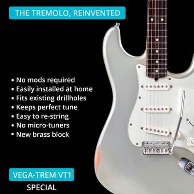 Vega-Trem VT1 Special Standard 6-Screw Stratocaster Guitar Tremolo Bridge No Mods Easy Installation (Glossy, Right) image 9