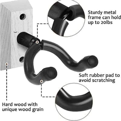 Guitar Wall Hanger, 2 Pack Guitar Wall Mount, Guitar Hanger Wall Hook Holder Stand for Acoustic Guitar, Hardwood Guitar Wall Mount Hanger for Bass, Banjo, Musical Instruments Accessories image 2