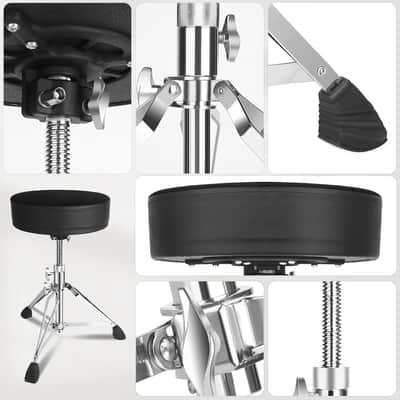 Drum Throne Seat,Adjustable Stool Drum Universal Thick Padded Drum Throne Drummer Stool with 2Pacs 5A Drumsticks image 3