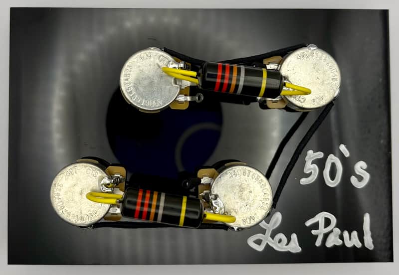 Gibson Les Paul 50s style wiring harness with new Bumblebee 0.022uF paper in oil capacitors and split long shaft pots image 1