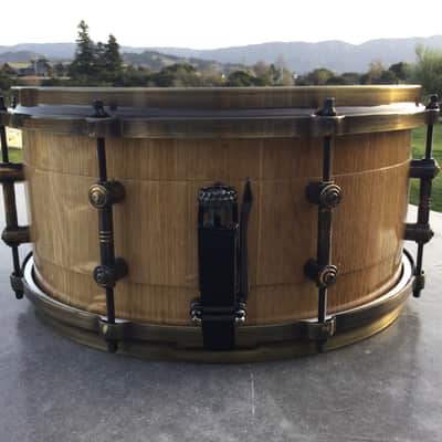 Scott’s Custom Drums 6 1/2”x14” oak stave snare drum 2024 - Natural lacquer image 2