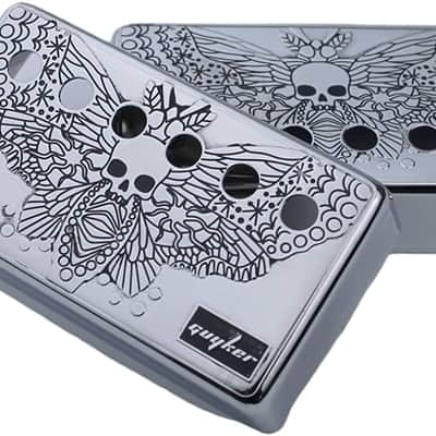 Humbucker Pickup Cover (50mm/52mm Pole Spacing) – Cupronickel Bridge and Neck Pickups Frame Set Replacement Parts for Les Paul LP Style Electric Guitar, Skull Wing Style, PC007 Chrome image 4