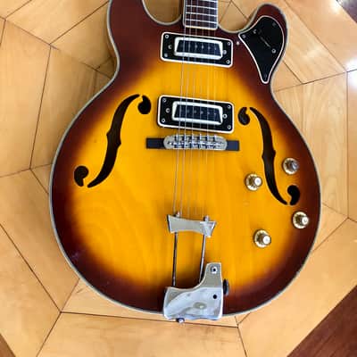 1960s Univox 335 Semi-Hollow Body Vintage 3 Tone Burst Electric Guitar MIJ Padded Case image 2