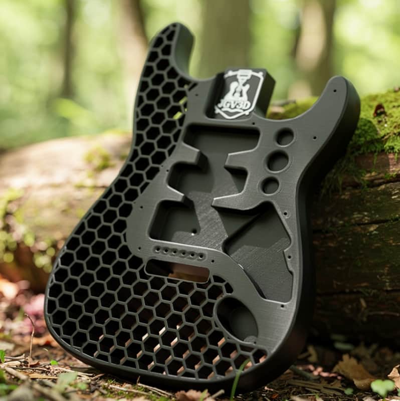 JGV3D | 3D Printed S-Style Guitar Body | One-Piece PLA+ | Fully Routed SSH | Right Handed | Black | Hexagon image 1