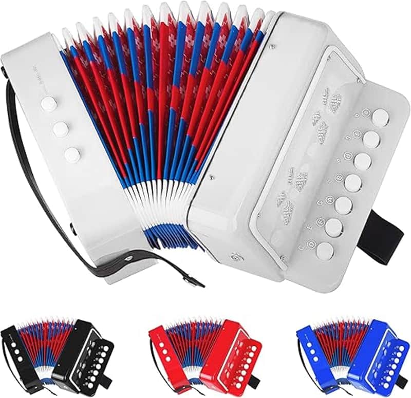 Kids Accordion,Toy Accordion for Kids Ages 3 5 9 7 10 12 Child Children Toddlers Beginners Mini Accordion Musical Instrument 10 Keys Button Small for Boy Girls Christmas(White) image 1