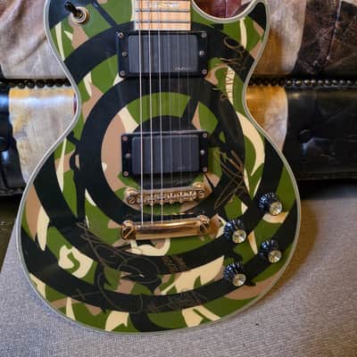 Zakk Wylde Les Paul Custom Camo Bullsye 50th Anniversary Black Sabbath Artist Signed Guitar image 12