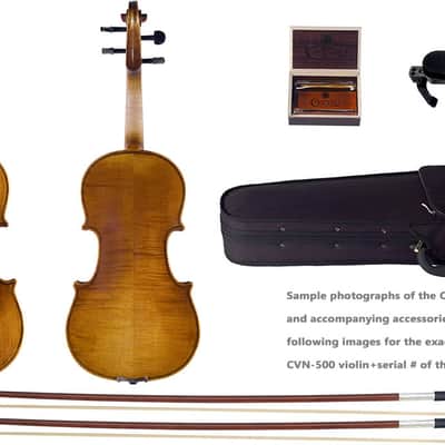 Cecilio 4/4 Deluxe Student+ Violin Aged 2 Years+ Tonewoods Solid Spruce Top Flamed Maple,Neck & sides, Inlaid Purfling, All-Ebony Components, Independent Fine-Tuners, Mongolian Horsehair Brazilwood Bows, Satin Antique Finish image 2