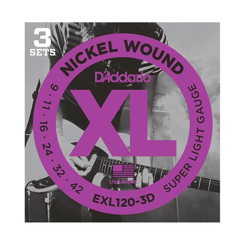 D'Addario EXL120-3D Nickel Wound Electric Guitar Strings, Super Light Gauge 3-Pack image 1