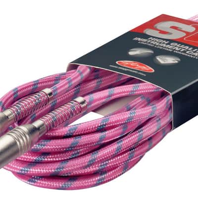 Stagg 6M 20ft Vintage Tweed Braided 1/4" Plug Guitar Instrument Cable- Pink Cord image 2