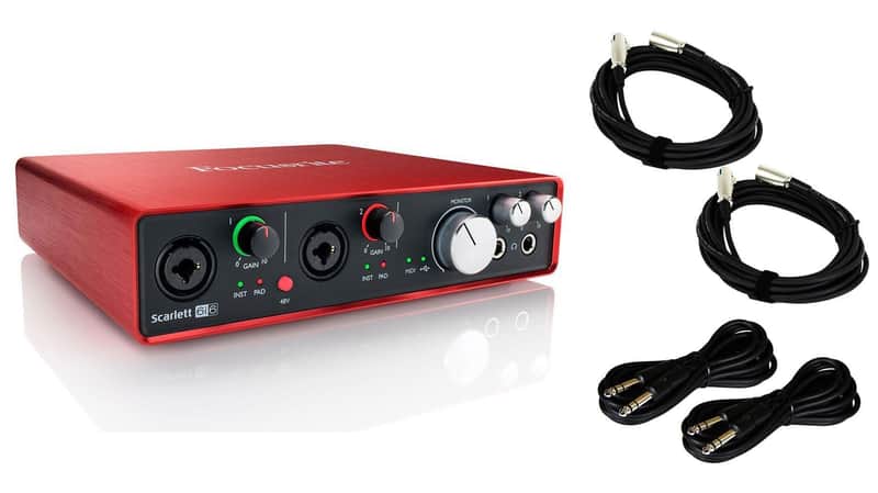 Focusrite Scarlett 2i2 (2nd Gen) w/2 XLR Cables and 2 1/4