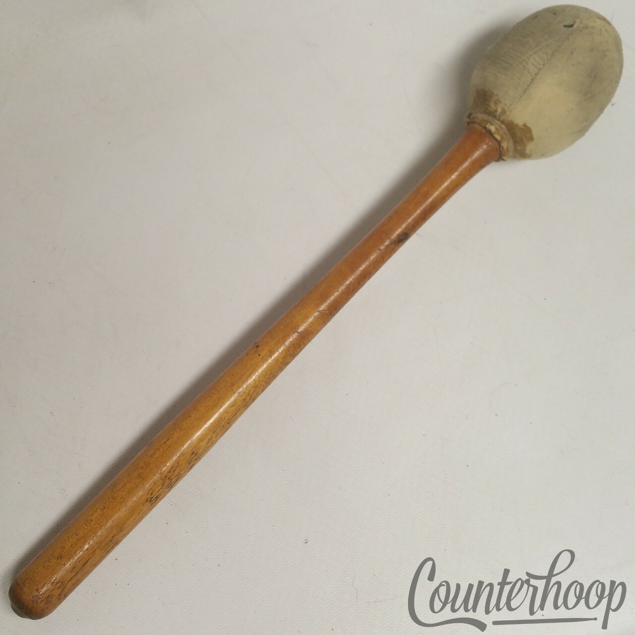 Vintage Marching Bass Drum Mallet Wood Handle Leather Vintage 20s Early American — main photograph