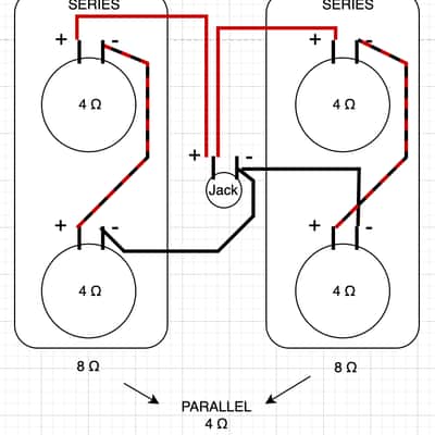 Wiring Harness Layout #1 for Single Cab / 4x12 / 4x10 with Series and Parallel Connection, Vintage Style Speaker Cable, Switchcraft 1/4” Input Jack image 9