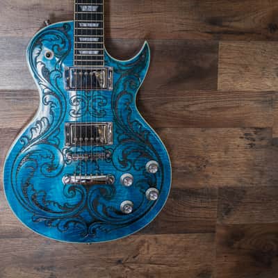 Custom LP Style Baroque Scroll Engraved LP 2026 - Turquoise and purple stain image 4