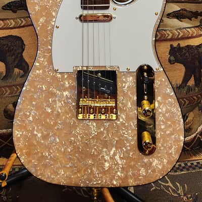 Handcrafted Tele Champagne Motto Premium Parts with Hardshell Case image 1