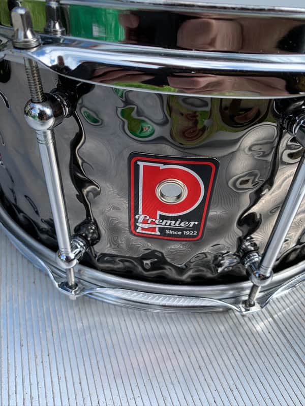 Premier Drums 14" x 5.5" Brass Hammered Snare Drum Black Chrome 2608 +hardcase (Steve White) image 1