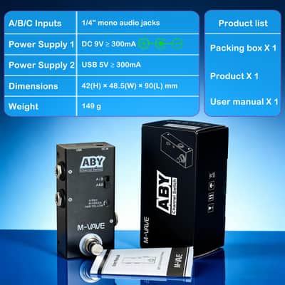 M-vave ABY Channel Switch Guitar Effect Pedal, True Bypass Line Selector with LED Indicators, 9V DC Power, Black (Price includes the import duty for US buyer) image 7
