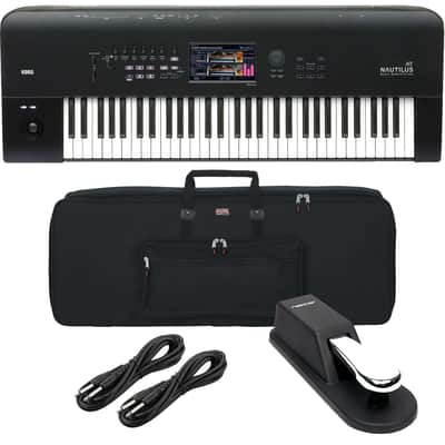 Korg Nautilus 61 AT Synthesizer Workstation with Aftertouch, Gator GKB-76 Bag, Sustain Pedal, (2) 1/4 Cables Bundle