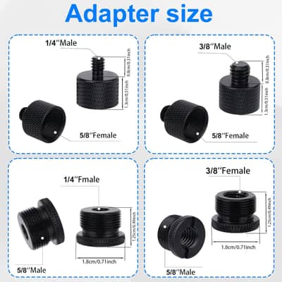 16pcs Mic Stand Adapter Parts Set, 5/8 to 3/8 & 5/8 to 1/4 Aluminum Microphone Holder Thread Screw Adapters Accessories Replacement for Mic Audio Stand Boom Arm Camera & Tripod image 2