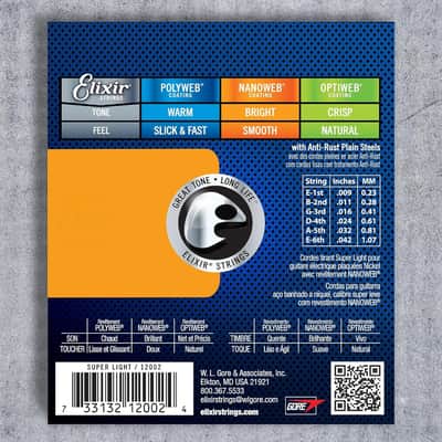 Elixir Nickel Plated Steel Electric Guitar Strings NANOWEB Super Light .009-.042 image 2