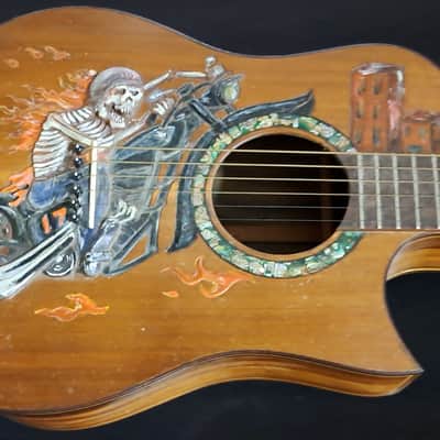 Blueberry Handmade Mini-Concert Small Body Acoustic Guitar Biker Motif image 3