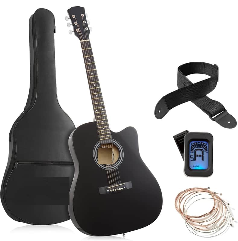 41-inch Beginner Cutaway Acoustic Guitar Package (Black), Full Size Basic Starter Kit w/Gig Bag, Strings, Strap, Tuner, Picks image 1
