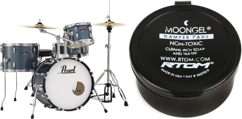 Pearl Roadshow RS584C/C 4-piece Complete Drum Set with Cymbals - Aqua Blue Glitter  Bundle with RTOM Moongel Drum Damper Pads - Blue (6-pack) image 1