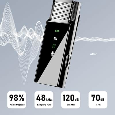 Pro Wireless Lavalier Lapel Microphone System for iPhone Android Phone PC Laptop with USB C/Lightning, 48KHz 24Bit, 30H Battery, Reverb, Noise Cancelling for Video Recording Podcast Stream Vlog image 2